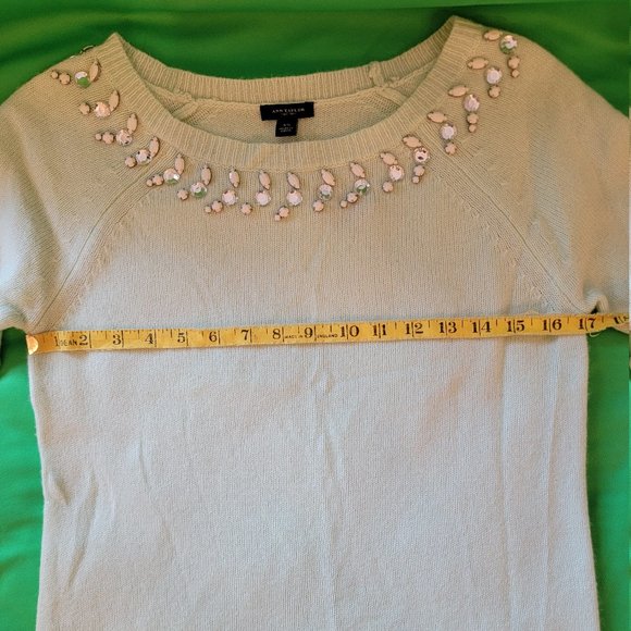 Ann Taylor Rhinestone Beaded Mint Green Sweater, Wool blend, Size XS, NWT - Picture 6 of 14